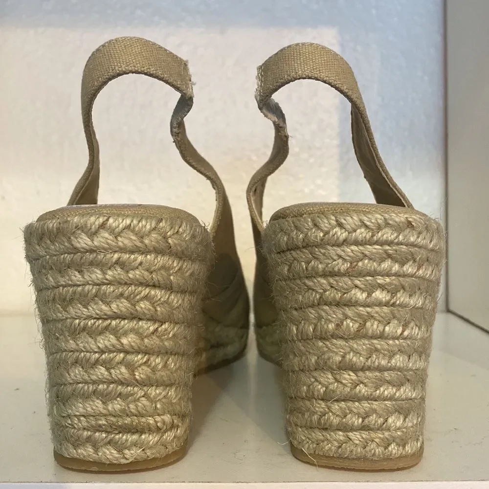 J Jill Womens Wedge Espadrille Slingback Open Toe Tan Sandals